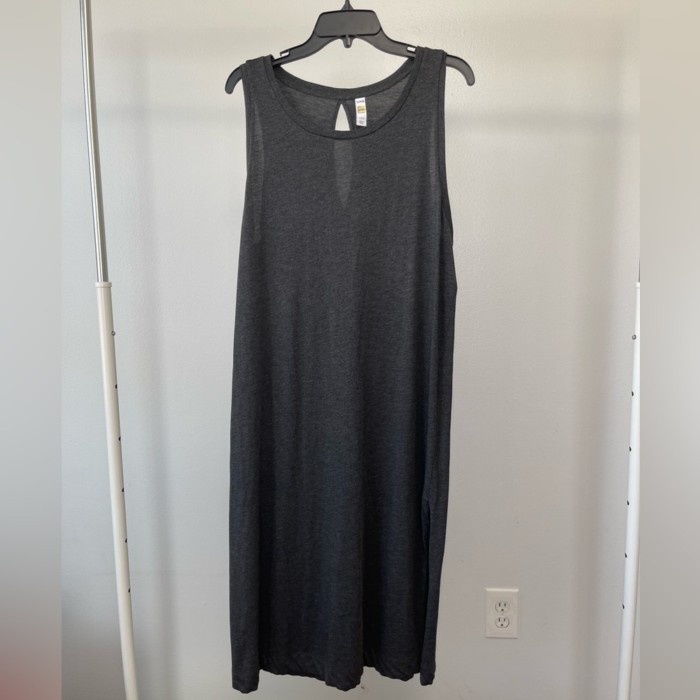 Lole Gray Sleeveless Maxi Dress with side slits and keyhole back